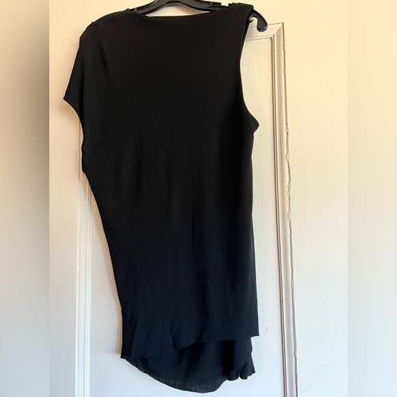HELMUT LANG Top Asymmetrical Draped Blouse Single ShortSleeve Round Neck L NWT - Picture 5 of 7